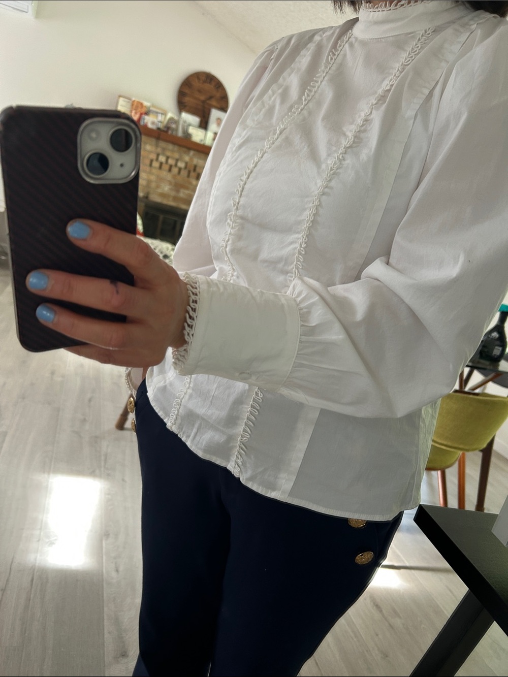 Classic White Lace-Trim High-Neck Blouse (runs large)